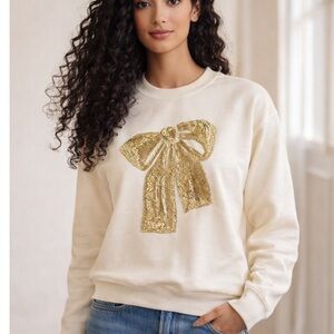 NEW W TAGS Philosophy Sweater with Gold Sequin Bow Size Small Coquette Feminine